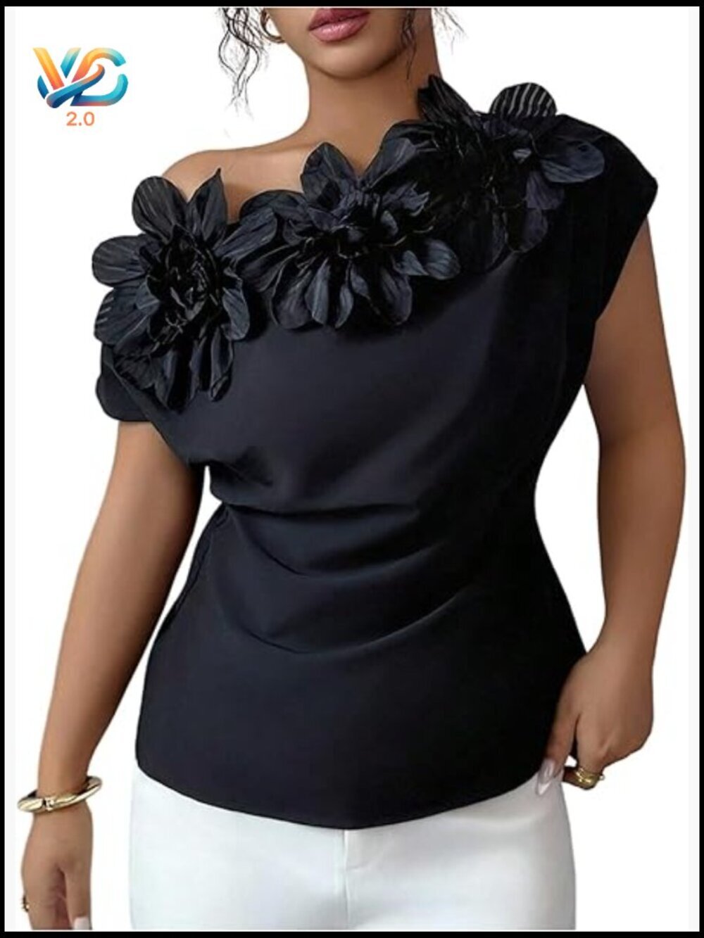 3D Floral Off The Shoulder Blouse Cap Sleeve Elegant Cocktail Dressy Top